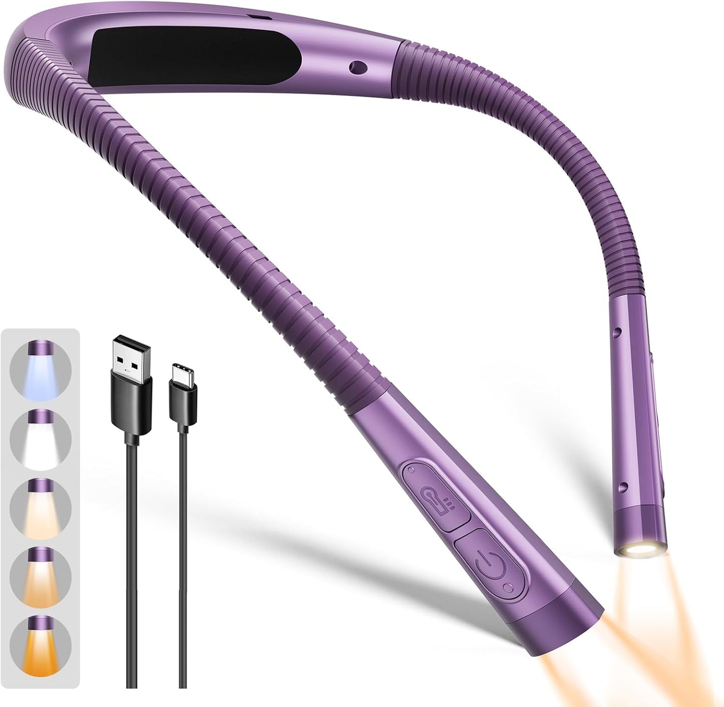 Glocusent Upgraded Neck Light,100Hrs Slimmer Reading Light for Books in Bed | 5 Color & 5 Brightness Book Light,Rechargeable Reading light, Crocheting,Knitting Repairing,Crafting, Book Lovers,Christmas