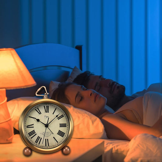 Justup Golden Table Clock, Retro Vintage Non-Ticking Table Desk Alarm Clock