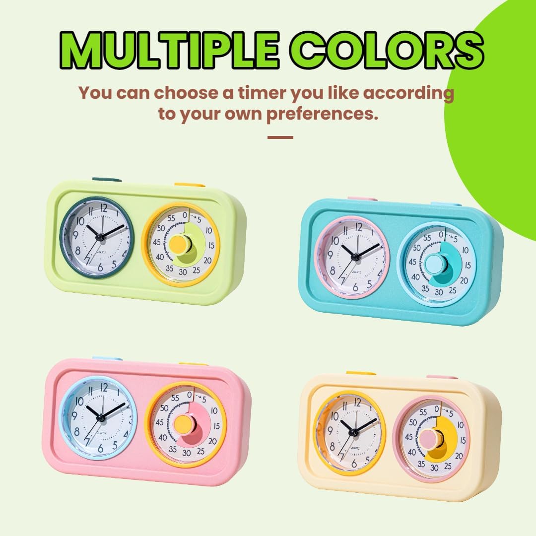 Visual Timer for Kids with Clock, 60 Minute Countdown Timer for Classroom, Home, Kitchen, Work, Dual-Screen Pomodoro Timer with Alarm Clock, Silent Time Management Tool with Night Light (Blue)