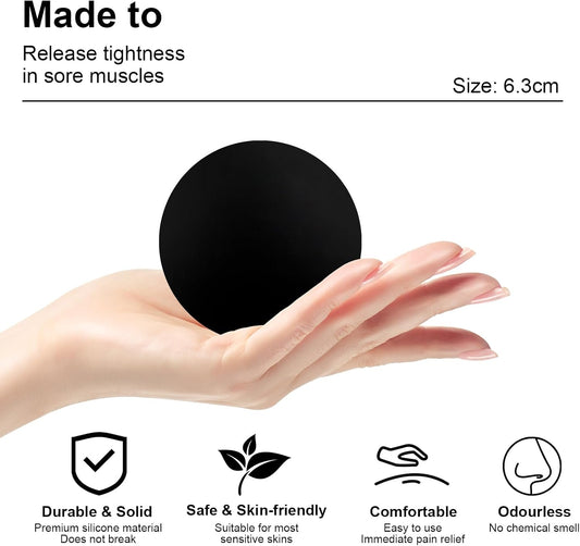 Massage Lacrosse Ball, Spiky Massage Ball, for Deep Tissue, Trigger Point and Myofascial Release, Muscle Knots, and Yoga Therapy (Black-Black)