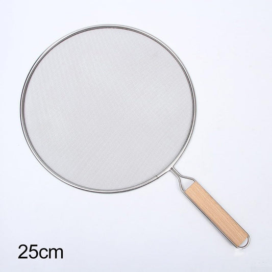 Stainless Steel Oil Splatter Screen with Fine Mesh and Wooden Handle for Frying Pans, Skillets and Pots, Easy to Clean Grease Guard, 8/10/11/13 Inch Sizes(25cm)