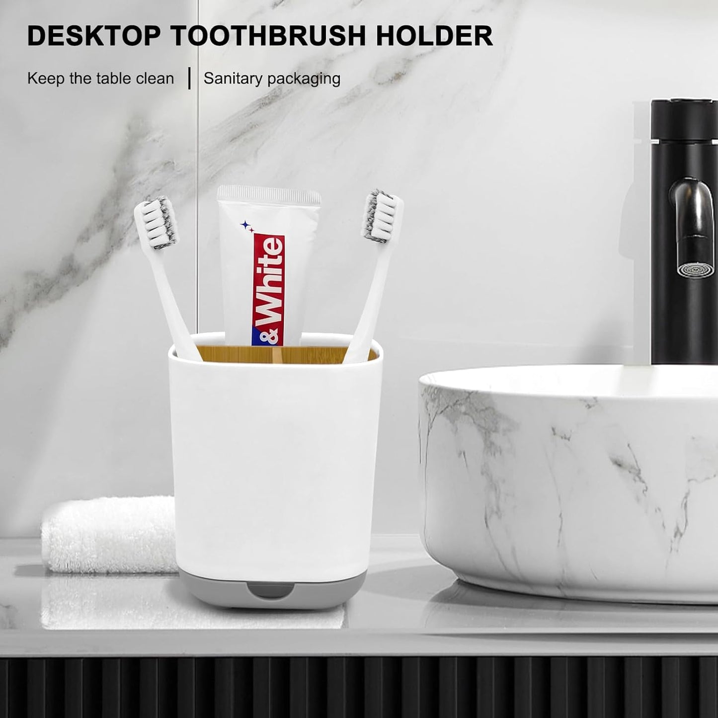 Toothbrush Holder with Bamboo Divider,Detachable for Easy Cleaning Bathroom Countertop Organizer,Plastic 3 Slots Electric Toothbrush and Toothpaste Holders Storage Caddy for Bathroom Vanity,Sink(Grey)