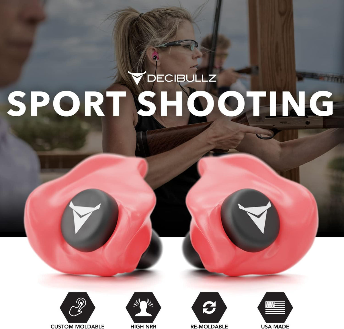 Decibullz Custom Molded Ear Plugs, 31dB NRR Shooting Ear Protection (Green)