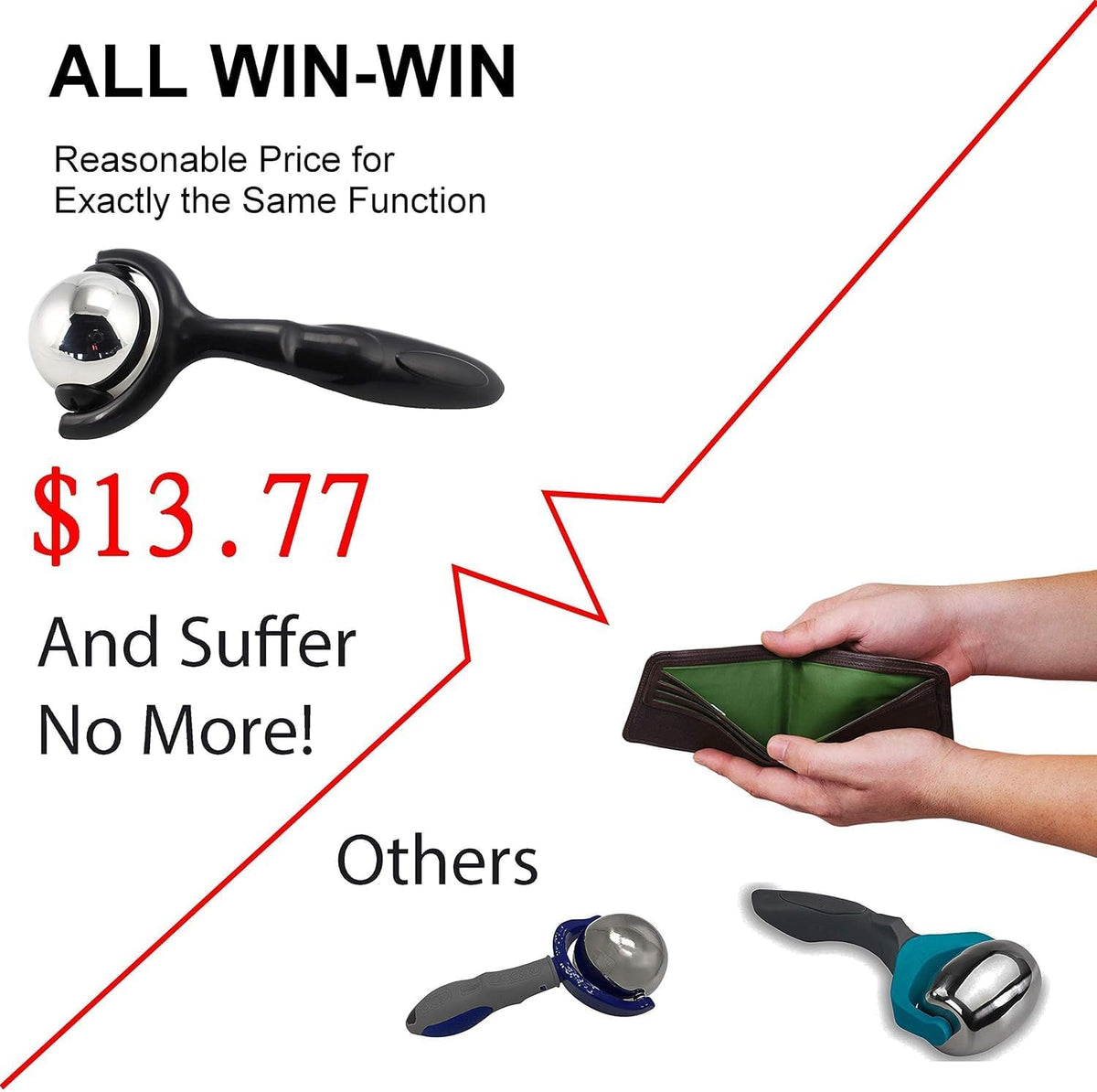 Vinyl Quote Me Roller Massage Ball - Ergonomic Handle Cold Warm Compression Temperature Keeper Stainless Steel Muscle Pain Relief Body Neck Shoulder Back Leg Calf Therapy Ice Heat Stick