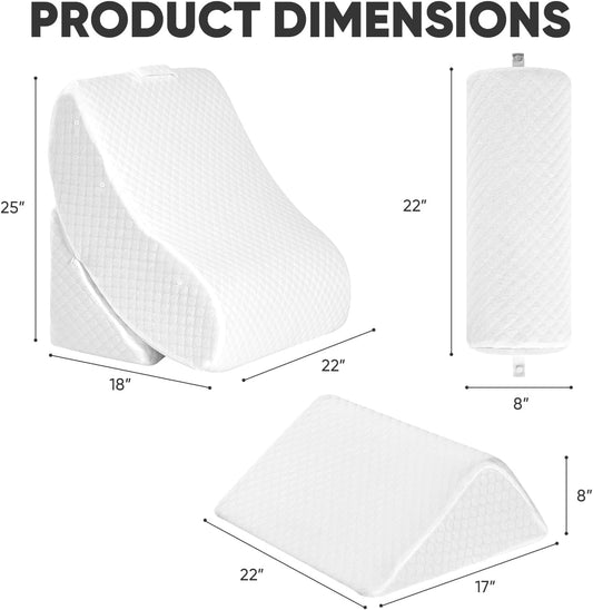 OAISZ 4PCS Wedge Pillow Set for After Surgery, Adjustable Bed Wedges, Gery | Back and Leg Support, Acid Reflux Relief, Post Surgery Recovery, Leg Elevation, Memory Foam, Bed Wedge Pillow for Sleeping