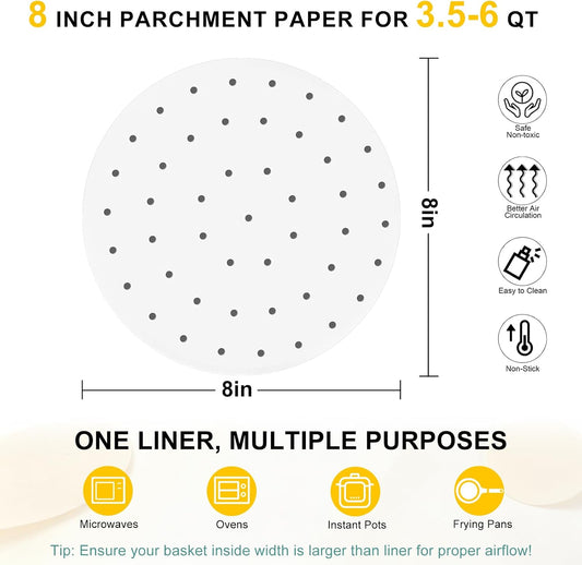 Air Fryer Parchment Paper Liners, 8 Inch 100 Pcs