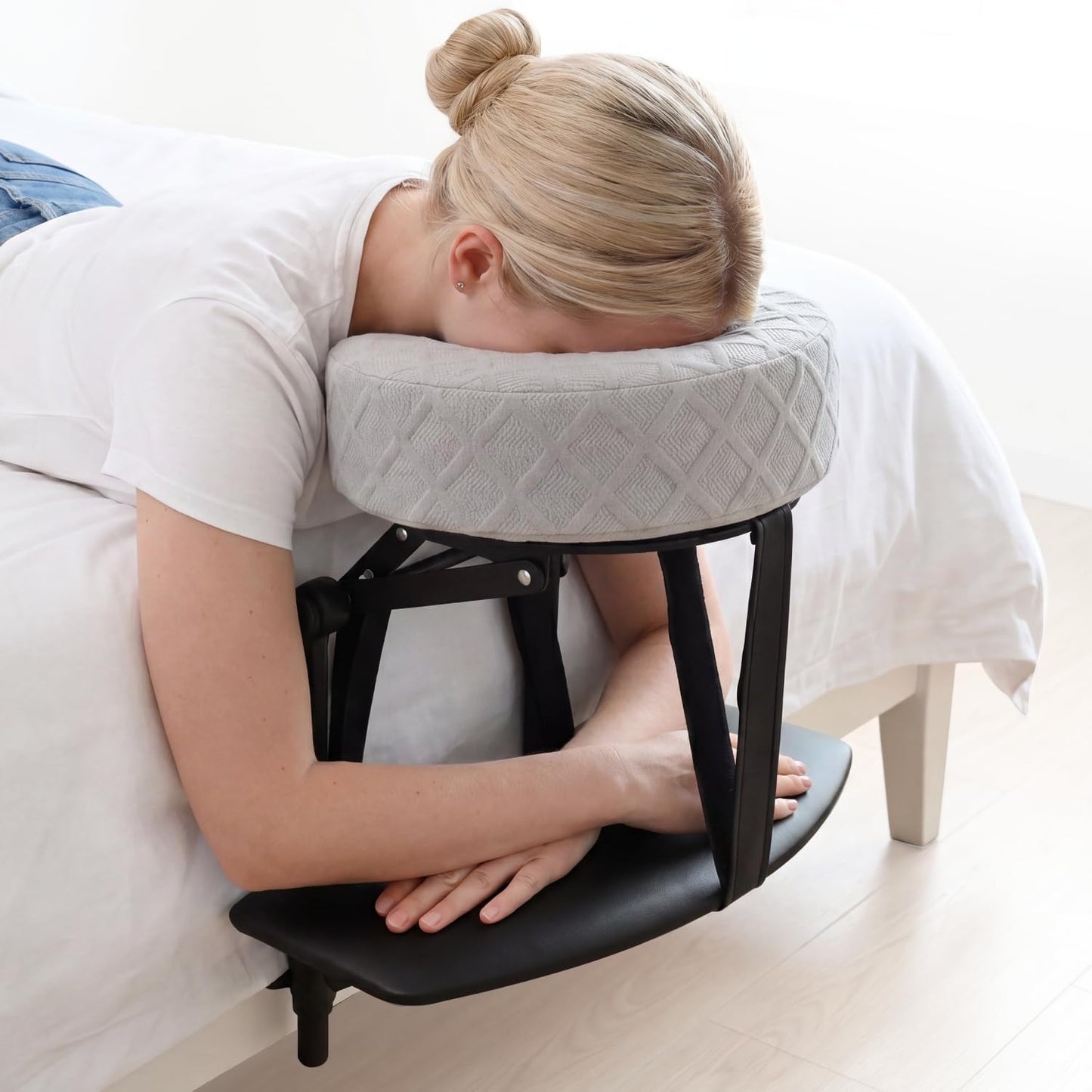 Massage Headrest for Bed, Adjustable Bed Face Cradle Holder with Armrest | Fits 6"-17" Mattresses, Adjustable Height & Angle, Comfortable Face-Down Support, Quick Tool-Free Setup, Foldable Design