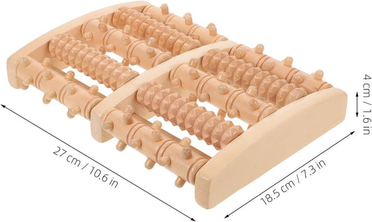 Wooden Foot Massager Roller for Plantar Fasciitis Relief, 5-Row Acupressure Muscle Roller, Portable Foot and Calf Reflexology Massage Tool for Deep Tissue Relaxation