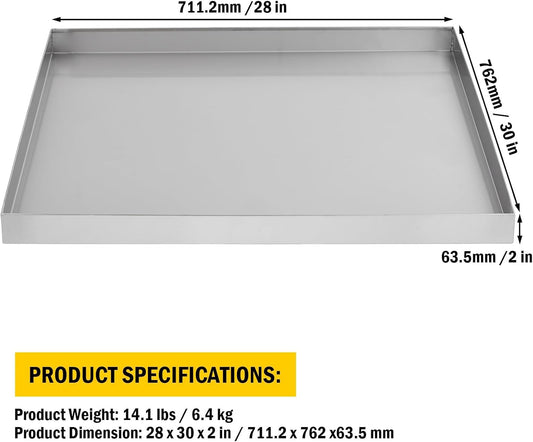 GarveeTech 28 in x 30 in Washing Machine Pan for Washer Dryer and Small Appliances, Large Size Washing Machine Tray with 4 Pcs Anti-Vibration Feet, 304 Stainless Steel, No Hole Desgin