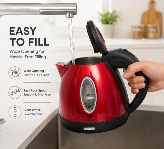 Moss & Stone Red Stainless Steel Electric Kettle, 1.2L Cordless 1500W