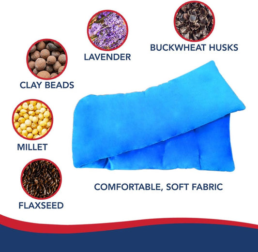 Doctor Developed Heated Neck Wrap - Weighted Heating Pad with Natural Flax Seeds - Cordless Microwavable Heating Pad for Neck & Shoulders - Soft Plush Relief (Blue)