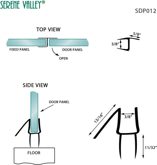 Serene Valley Frameless Shower Door Seal Strip for 3/8" Glass, Super Clear and Strong Material for Water Blocking - 78" Doorside Strip Plus 78" Bottom Strip, 2pcs