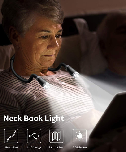 LED Neck Book Light, USB-C Rechargeable, Hands Free, 4 Super Bright LED Bulbs, 3 Adjustable Brightness, Best for Reading in Bed, Knitting, Walking, Jogging, Mending in Night (Pink)