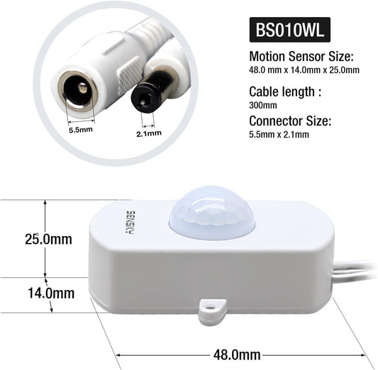 SENSKY BS010WL DC 12v to 24v Mini Pir Motion Sensor Switch Occupancy Sensor Switch for DIY LED Lighting (Light Sensor, Delay Time, Sensor Distance, Adjustable)