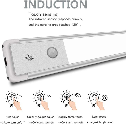 LED Closet Light, 4 Modes Motion Sensor 52 LEDs Under Cabinet/Counter Closet Night Light Portable Wireless Rechargeable Activated Operated Easy-Stick for Stair/Wardrobe/Hallway