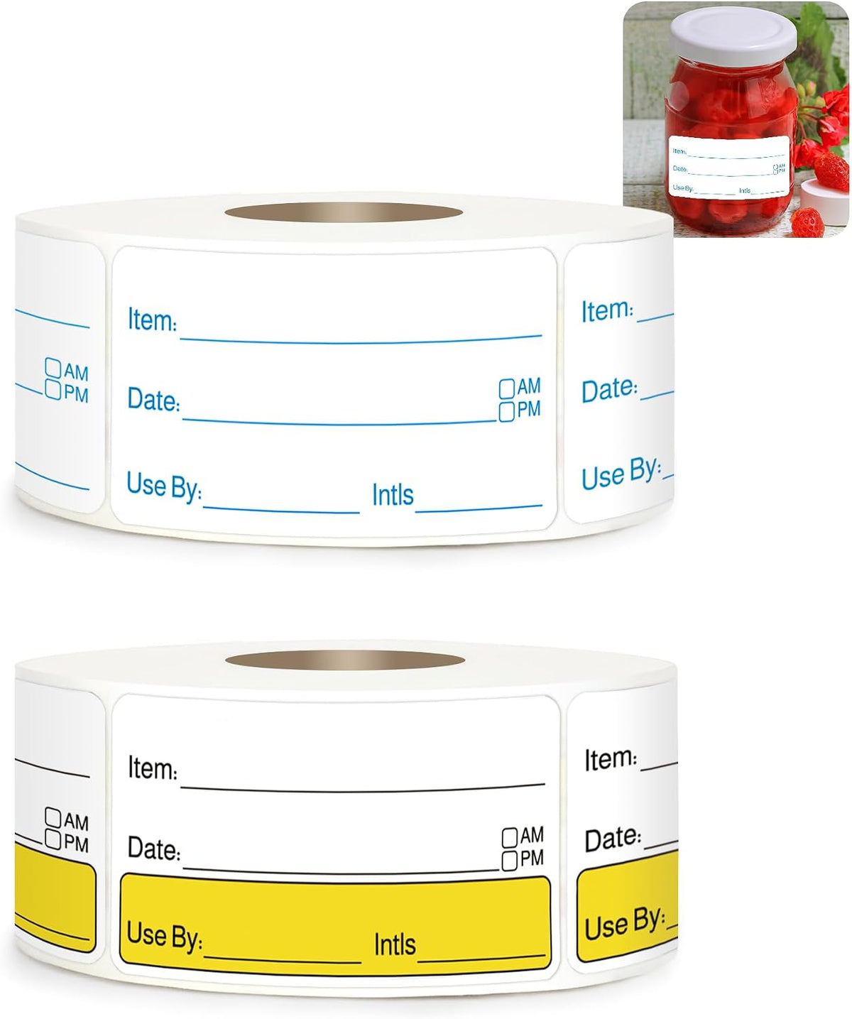 2 Rolls 1000 Pcs 1 X 2 inch Removable Food Date Sticker Labels, Easy to Write for Freezer, Refrigerator Food Containers Date Sticker, Leftover Labels (Blue-Red-US)