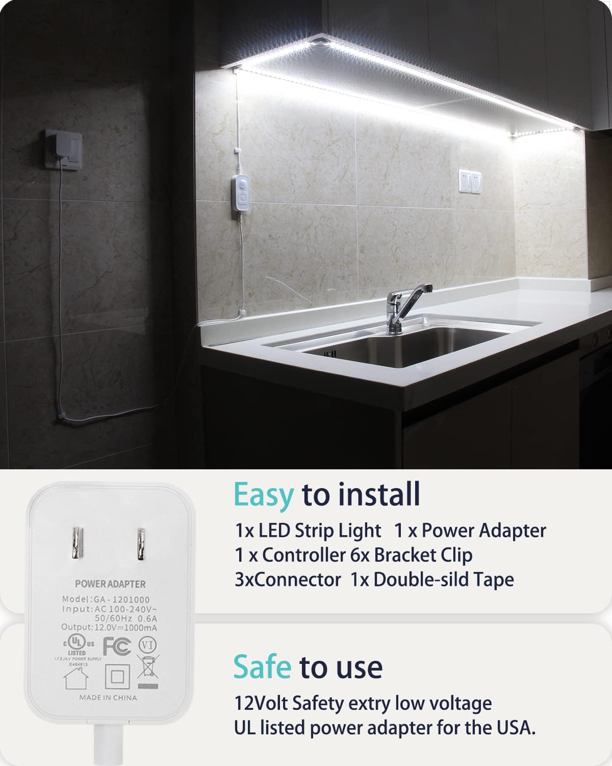DGD Motion Sensor Led Light Strip with UL FCC Plug Adapter, Dimmer, Timer