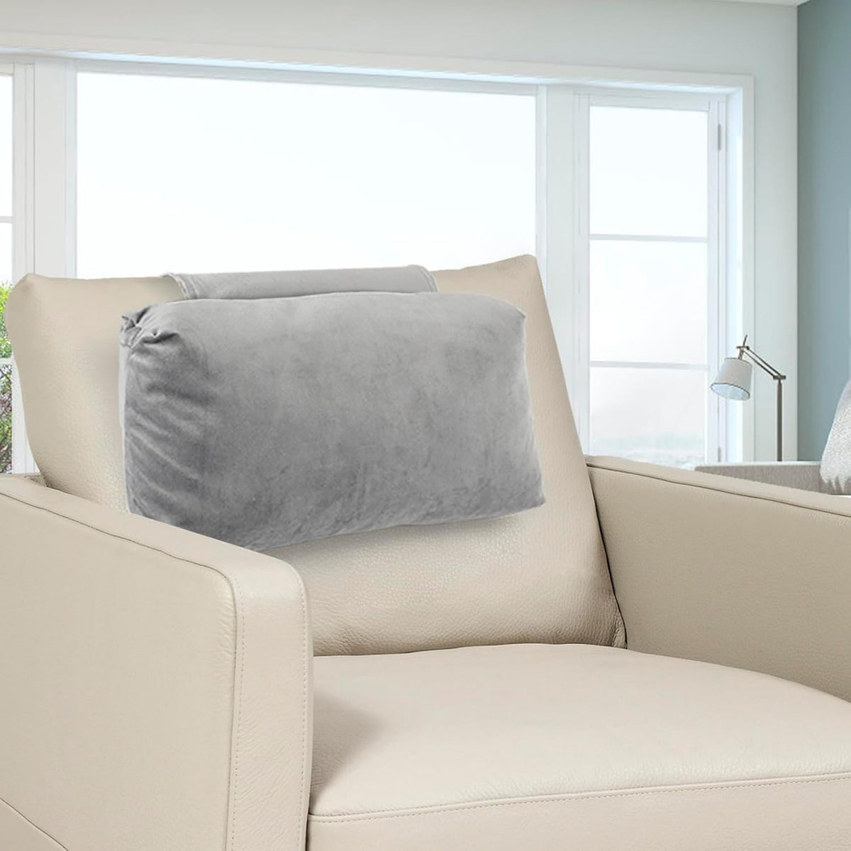 Adjustable Neck Pillow for Recliners & Armchairs: Non-Slip Velvet Cushion for Neck Support & Pain Relief - Ideal for Chairs, Couches, Offices, & Travel - Gray