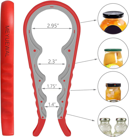 Jar Opener Bottle Opener for Weak Hands, 5 in 1 Multi Function Can Opener Bottle Opener Kit with Silicone Handle Easy to Use for Children, Elderly and Arthritis Sufferers (New red)