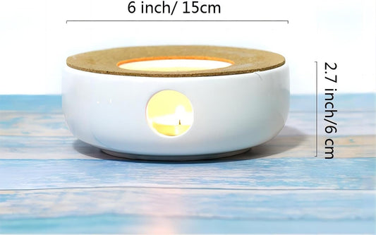 Bamboo's Grocery LoKii Ceramic Teapot Warmer with Cork Cushion, Teapot Heater, Tea Light Warmer, Suitable for Teapot and Mugs, 6 Inches, Large