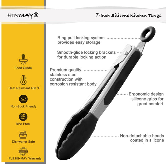 HINMAY Mini Tongs with Silicone Tips 7-Inch Serving Tongs, Set of 3 (Red Blue Green)