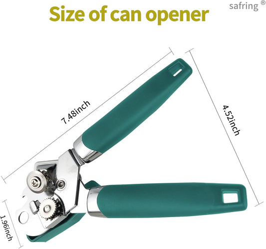 Safring Can Opener Manual, Handheld Strong Heavy Duty Stainless Steel Can Opener, Comfortable Handle, Sharp Blade Smooth Edge, Can Openers with Multifunctional Bottle Opener