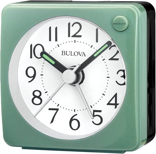 Bulova Clocks B1874, Ultra Small Travel Alarm with Snooze and Light, No Ticking, Verde,Green