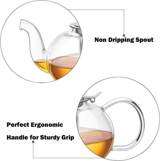 Artcome 1000ml / 34oz Glass Teapot with Removable Infuser, Stovetop Safe Teapot, Blooming and Loose Leaf Tea Pots