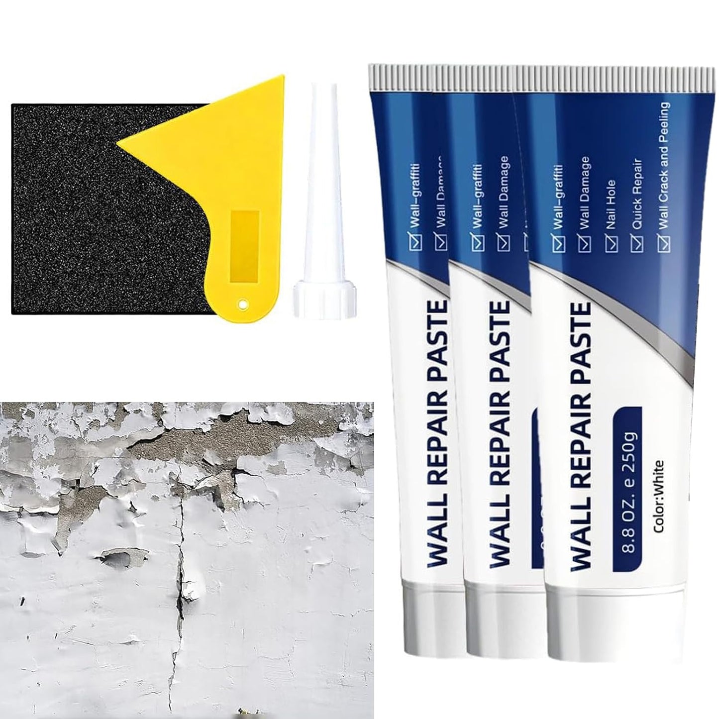 2026 New Wall Mending Agent,Drywall Patch Repair Kit with Scraper,White Spackle Wall Repair Paste Wall Repair Agent Tile Gap Filler for Holes & Cracks Nail Holes, Dents & Small Damage. (1 Pcs)