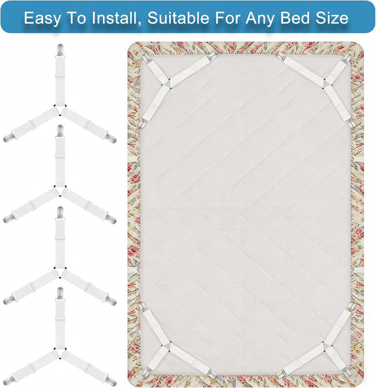 4 Pack Bed Sheet Holder Straps, Sheet Fastaner for Fitted Sheets | Adjustable Elastic Sheet Keepers with Metal Clips, Keep in Place Fitted Bedding Straps, Firm Tight Suspenders for Mattress