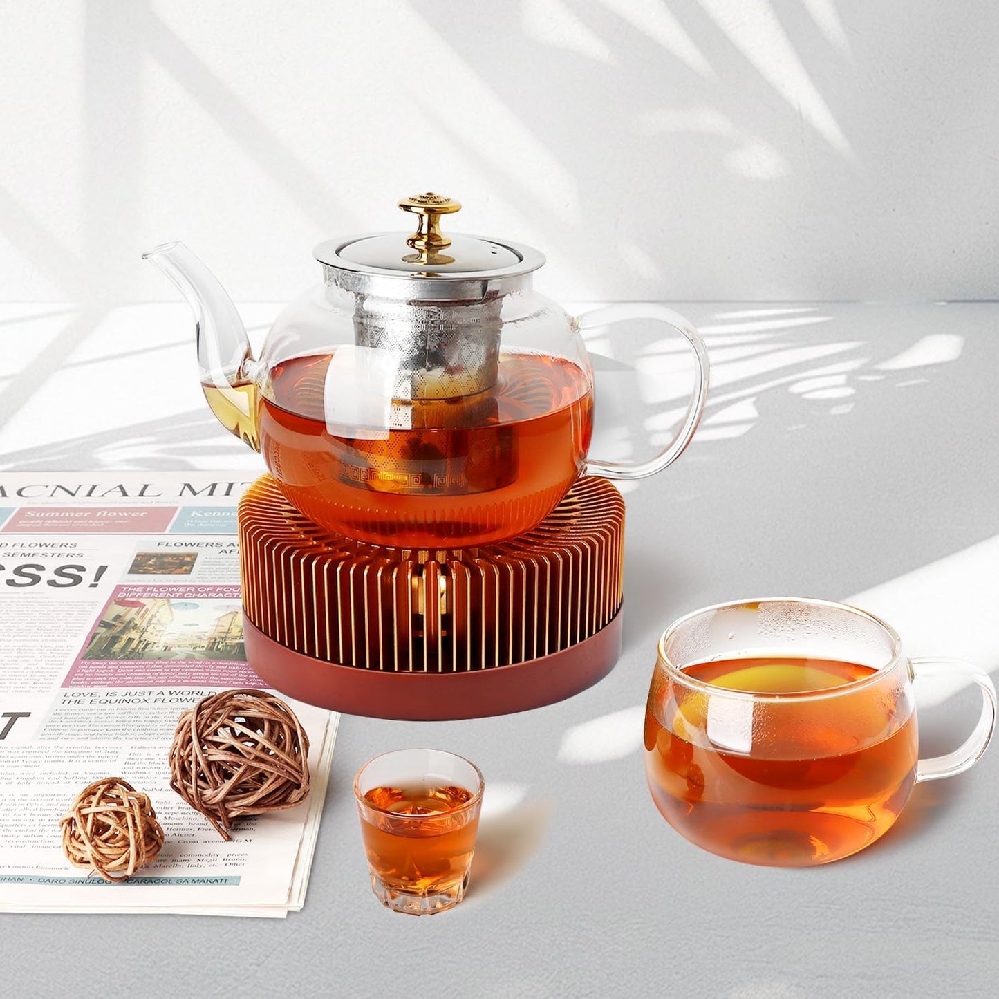 Tea Warmer, Aluminum Alloy & Wood, for Heating Tea Coffee Milk | Large Teapot Warmer for Indoor & Outdoor, Compatible with Standard Teapots