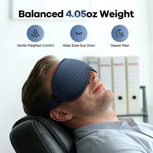 Blackout Weighted Eye Mask for Sleeping, 3D Contoured Sleep Mask for Men | Gentle-Pressure, Deep Cups, Zero Eye Pressure, Airplane Travel & Night Shift Essentials, Breathable Blindfold, Black