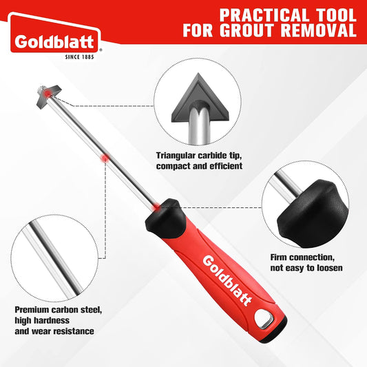 Goldblatt Grout Removal Tool with Replacement Carbide Tip, Scraper Tools | Triangular Edge, Precision Cleaning, Replacement Tip, Fine Groove Pattern, Tile Joint Repair, Caulk Removal, Mortar Cleanup
