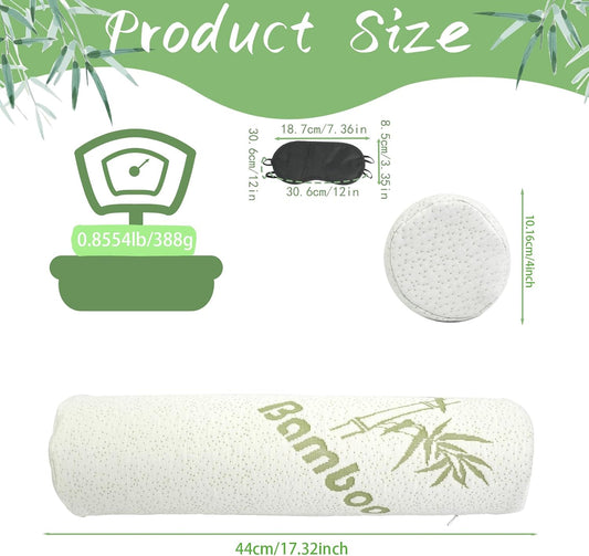3 Pcs Cervical Neck Roll 18 x 4 Inches Removable Washable Cover Cylinder Memory Foam Pillow for Travel Yoga Sleeping Neck Back Lumbar Legs Support
