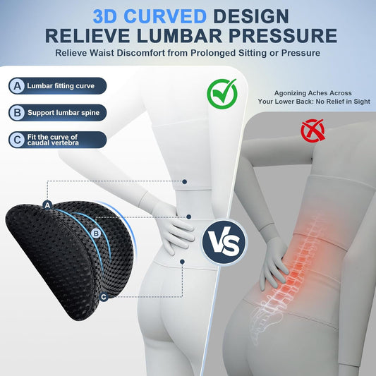 Lumbar Support Pillow,Ergonomic Memory Foam lumbar pillow for chair and Bed ,lower back support pillow for couch,Lower Back Pain Relief and Spine Support,lower Back Pillow for Chair,Car Seat Couch