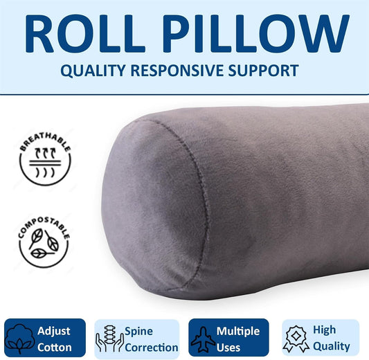 Neck Roll Pillow, Cervical Neck Pillow Bolster Pillow for Sleeping | Cotton neck roll, machine-washable cover, supports neck, legs, back & sleeping, slim bolster for bed & yoga