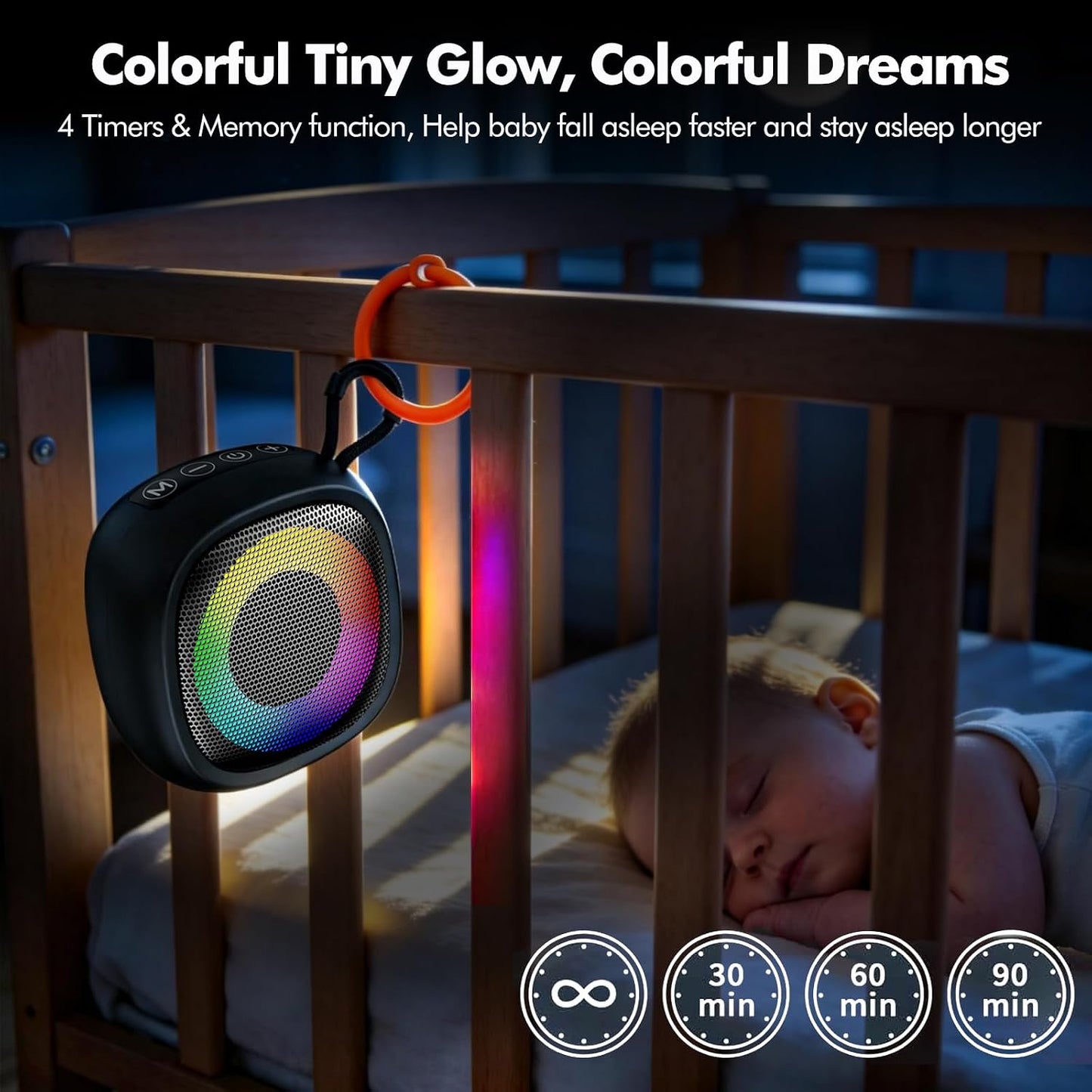 White Noise Machine with 25 Soothing Sounds 5W Loud Stereo Sound Adjustable Volume, Colors Light, Memory Function, 4 Timers, FM Radio, Battery Portable Sound Machine for Sleeping, Baby, Kids, Adults