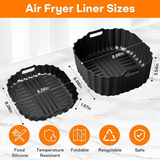 Silicone Air Fryer Liners 2 Pack, Reusable Non-Stick Square Liners Compatible with Ninja Crispi Pro Glass Air Fryer AS101CY, 5–6.5QT Air Fryer Baskets