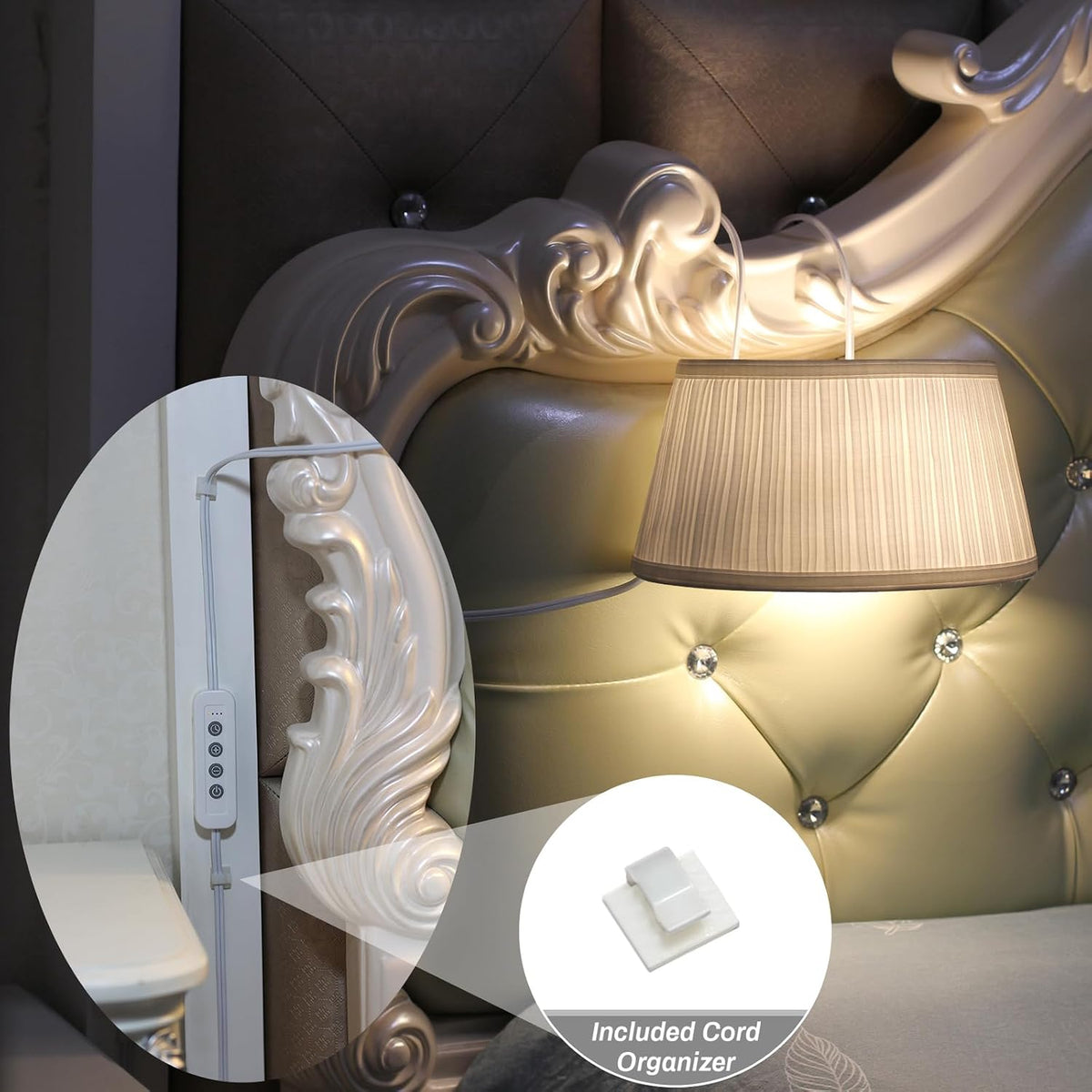 NITOWOLF Bed Reading Light, Headboard Light Reading Lights for Books in Bed with Adjustable Hook, Eye Caring Soft Fabric Shade Bedtime Reading Lamp Plug in, LED Bulb Included (Beige)