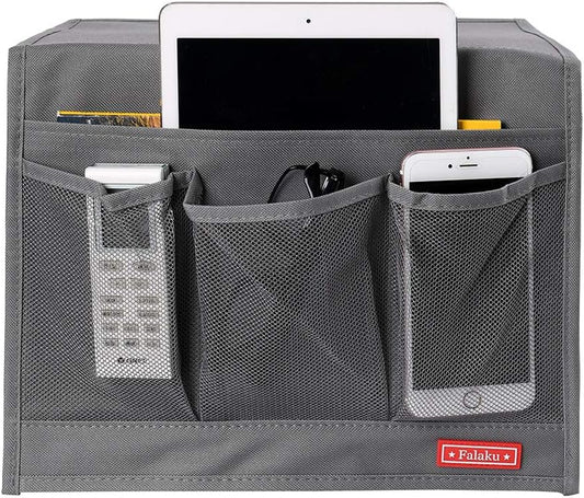 Bedside Caddy,Bedside Organizer Caddy Under Mattress,Holds Magazines,Books (4 Pockets-Grey)
