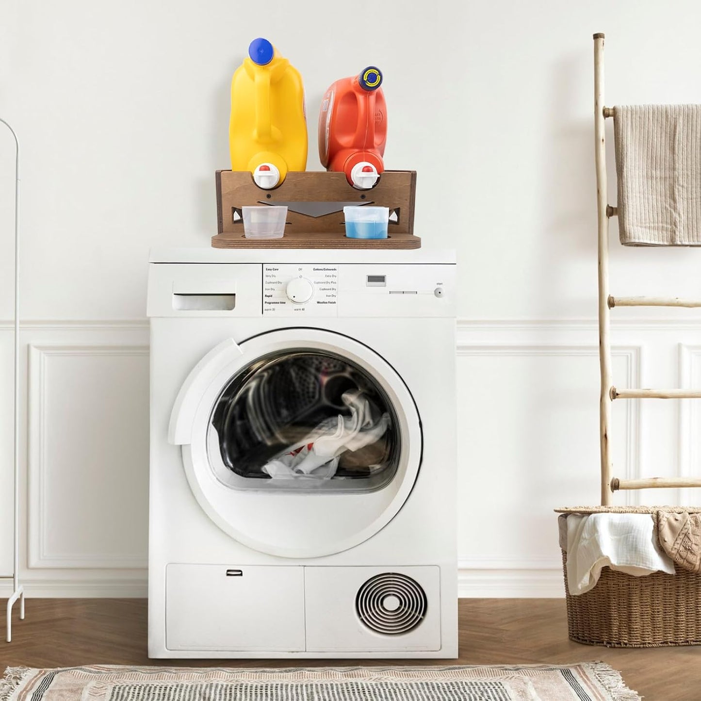 Laundry Detergent Holder,Can Hold 2 Bottles of Laundry Detergent,Holds up to 35 lbs.Wooden,Retro,Honourable (material:plywood)