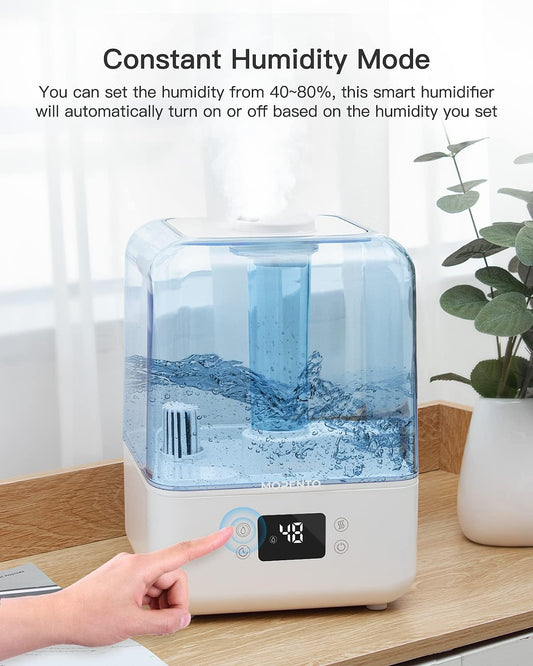 MORENTO 4.5L Top Fill Cool Mist Humidifier for Bedroom, Large Room, Home with 360 Nozzle, Auto Shut-Off, Humidity Setting, 50Hrs Runtime, Night Light, White