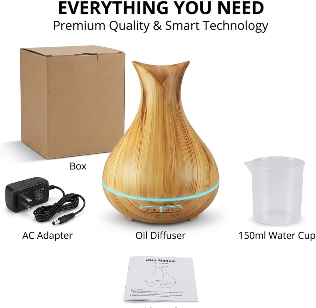 Sierra Modern Home Smart WiFi Humidifier - Aromatherapy Essential Oil Diffusers with App Control & Voice Control - Works with Alexa & Google Home - 400ml Ultrasonic Diffuser & Humidifier - Dark Brown