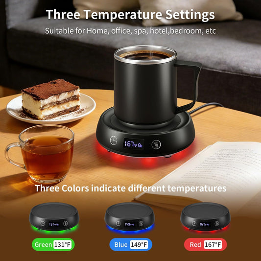 Coffee Mug Warmer + Mug Set, Cup Warmer for Desk, Candle Warmer with Timer | Electric Beverage Milk Tea Hot Drinks Warmer, 4 Temp Setting, 8H Auto Shut off Timer, Home Office Birthday Present
