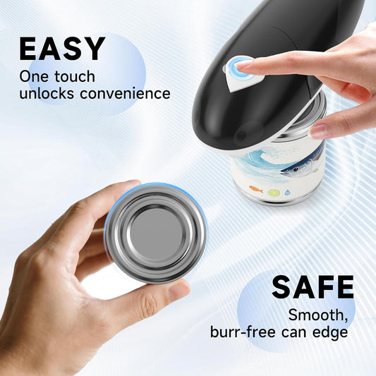 ROLWAY Can Opener, Easy Control Electric Can Opener with Non-Slip Design, Safe and Efficient Can Opener for Seniors, Smooth Edge, Hands Free for Home or Travel, Black
