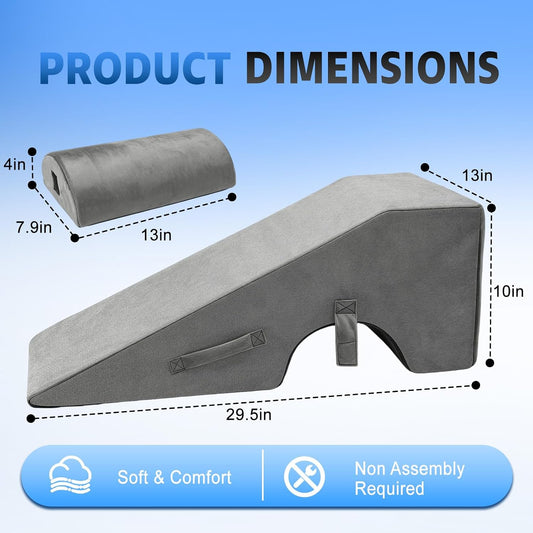 Leg Elevation Pillows for After Surgery, Knee Replacement Recovery Wedge Pillow for Single Leg with Semi-Cylindrical Pillow for Hip Ankle Knee Relief Keep Leg Straight