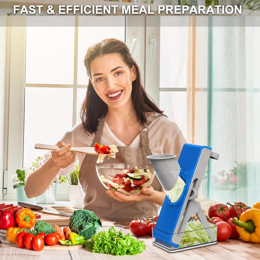 Eletronova Safe Mandoline Slicer for Kitchen, Vegetable Slicer with Container, French Fry Cutter, All in 1 Julienne Slicer for Potato, Thickness Adjustable, Detachable Blade (Gray)