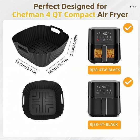 Silicone Air Fryer Liners Accessories For Chefman 4 Qt Compact Airfryer, Reusable Silicone Air Fryer Mats Square, Dishwasher Safe Airfryer Accessories Basket For RJ38-4TW-BLACK & RJ38-4T-BLACK