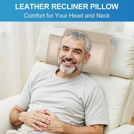 Recliner Pillow, Adjustable Neck & Head Support Pillow | Faux Leather, Weighted Non-Slip Flap, Adjustable Filling, Pain Relief & Relaxation, for Recliners, Sofas, Office Chairs