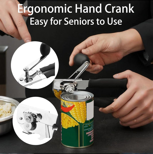 Manual Can Opener Heavy Duty Smooth Edge for Seniors Arthritis, Long Handle | stainless steel,magnetic lids lifting,built-in beer opener,comfortable grip,smoothly cutting,kitchen & picnic tool,all cans